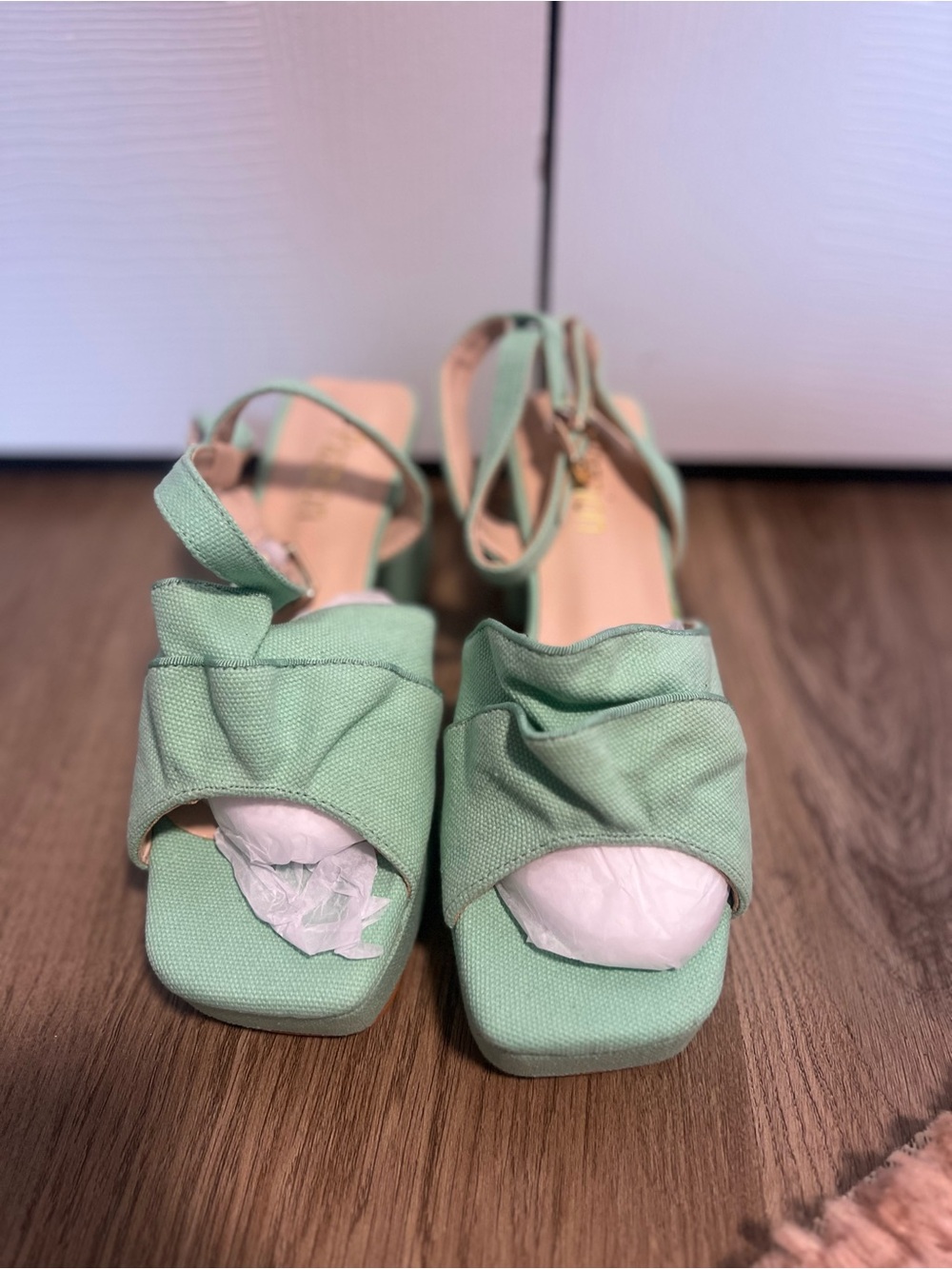 Pazzion Mint Green Women's Open-Toe Slingback Heels